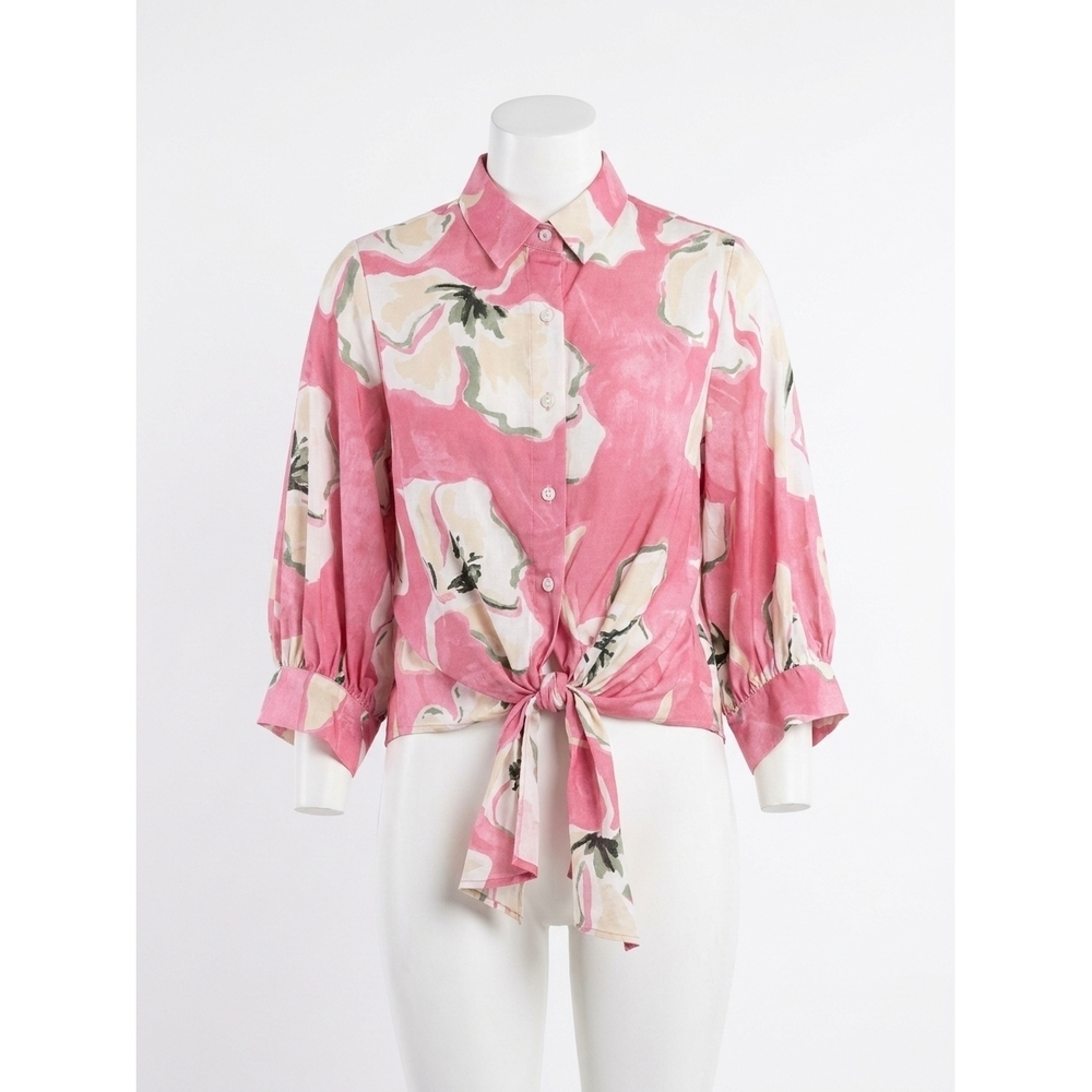 NEW FIFTEEN TWENTY sawyer tie-front top in peony pink with cream/off white flora